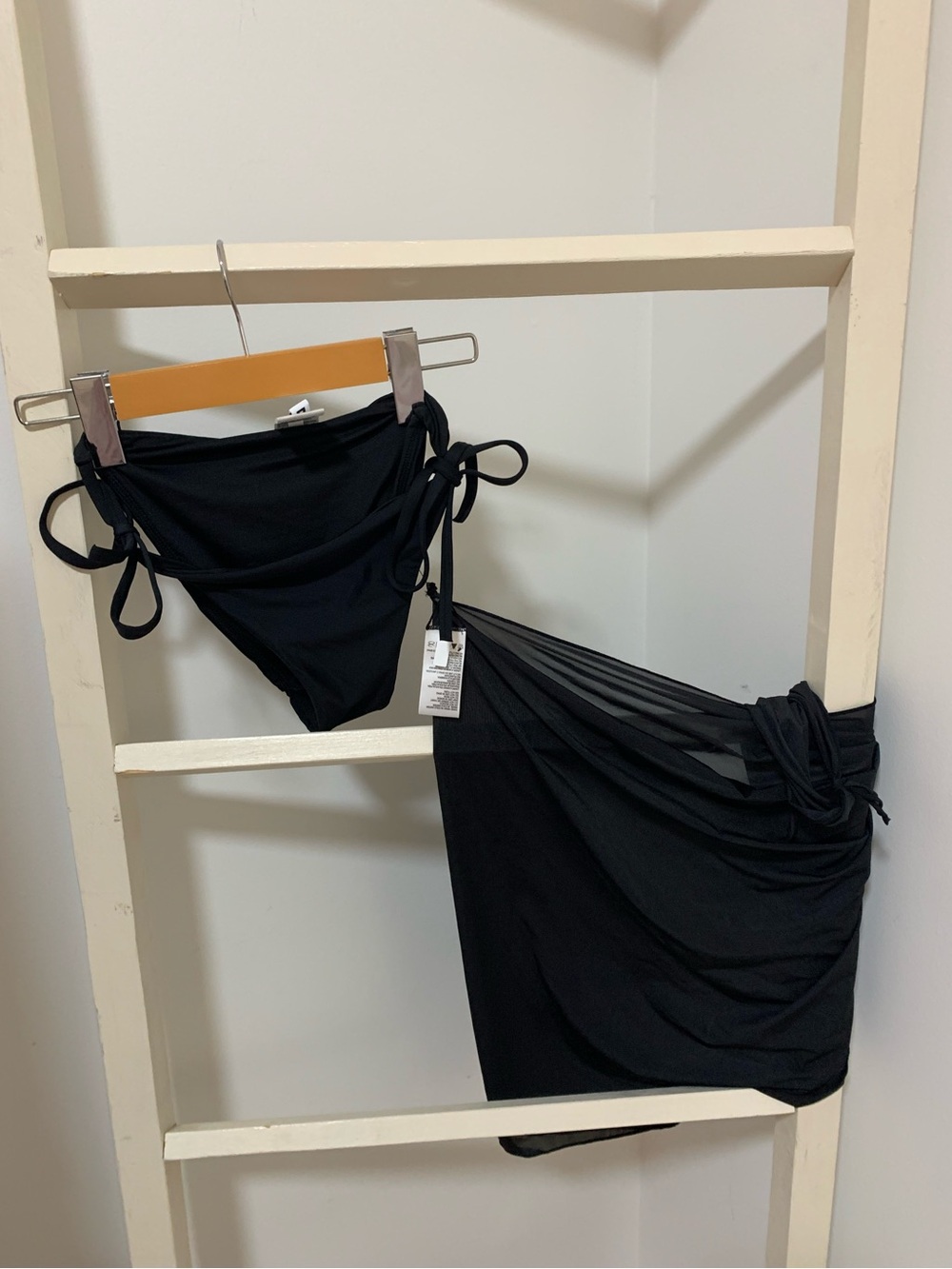 DKNY Black Tie-Side Bikini Bottom with Black Sheer Wrap Skirt
